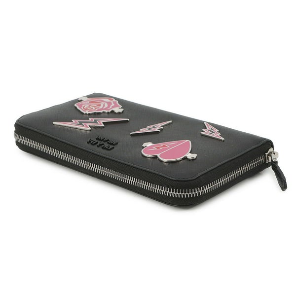 プラダ 長財布 ラウンドファスナー メタル ハート ローズ サフィアーノ レザー 1ML506 PRADA 財布 黒