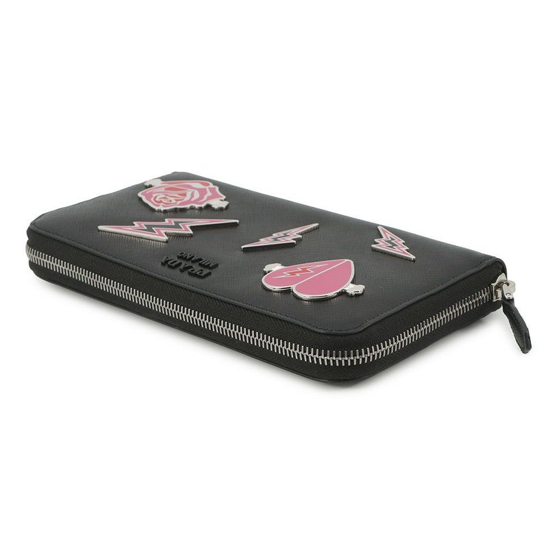 プラダ 長財布 ラウンドファスナー メタル ハート ローズ サフィアーノ レザー 1ML506 PRADA 財布 黒