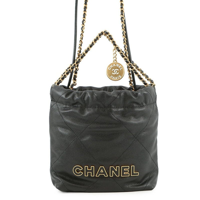 シャネル ハンドバッグ CHANEL 22 ミニ ココマーク キャビアスキン AS3980 CHANEL wayショルダー 黒
