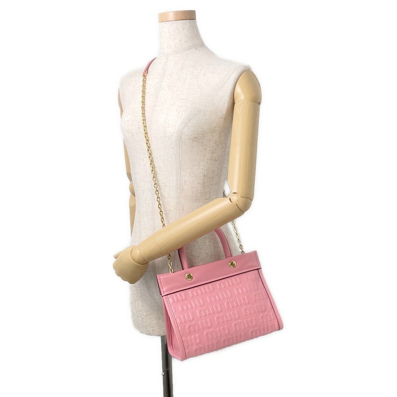 ミュウミュウ ハンドバッグ エンボスロゴ レザー 5BA243 Miu Miu 2wayショルダーバッグ