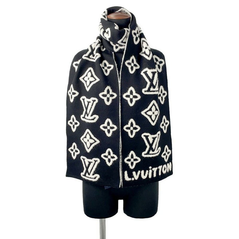 ルイヴィトン マフラー モノグラム ブラスト ニット M96963 LOUIS VUITTON  ブラック 黒 白