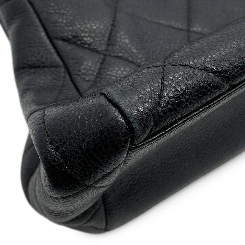シャネル ハンドバッグ チェーンショルダー ココマーク がま口 マトラッセ ココマーク キャビアスキン CHANEL 黒