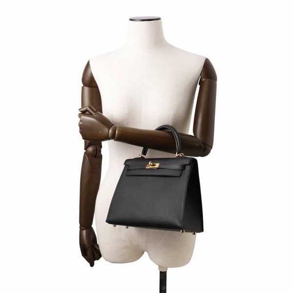 エルメス ハンドバッグ ケリー25 外縫い ブラック/ゴールド金具 エプソン W刻印 2wayショルダー 黒