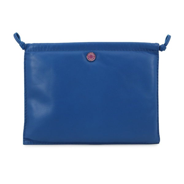 エルメス ポーチ ピロ ブルーフランス/ラッカー金具 ラムスキン B刻印 HERMES バッグ