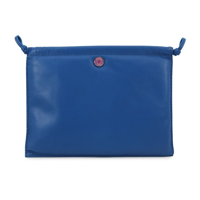 エルメス ポーチ ピロ ブルーフランス/ラッカー金具 ラムスキン B刻印 HERMES バッグ
