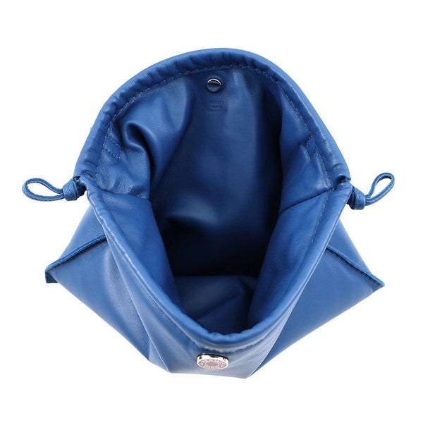 エルメス ポーチ ピロ ブルーフランス/ラッカー金具 ラムスキン B刻印 HERMES バッグ