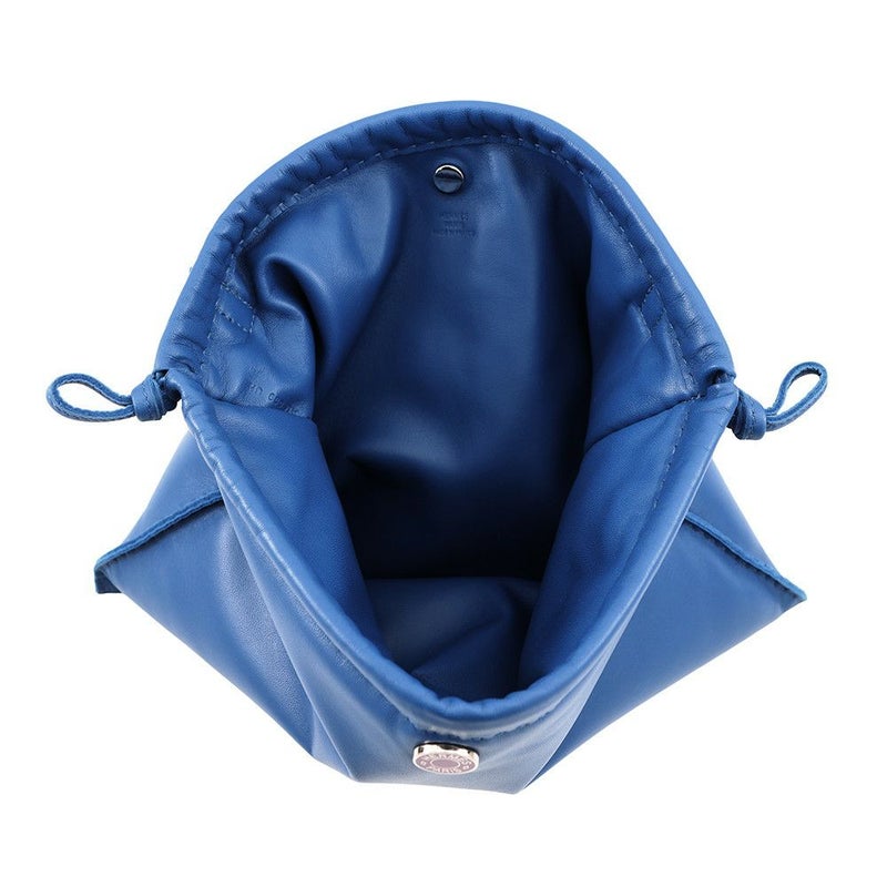 エルメス ポーチ ピロ ブルーフランス/ラッカー金具 ラムスキン B刻印 HERMES バッグ