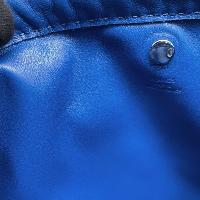 エルメス ポーチ ピロ ブルーフランス/ラッカー金具 ラムスキン B刻印 HERMES バッグ