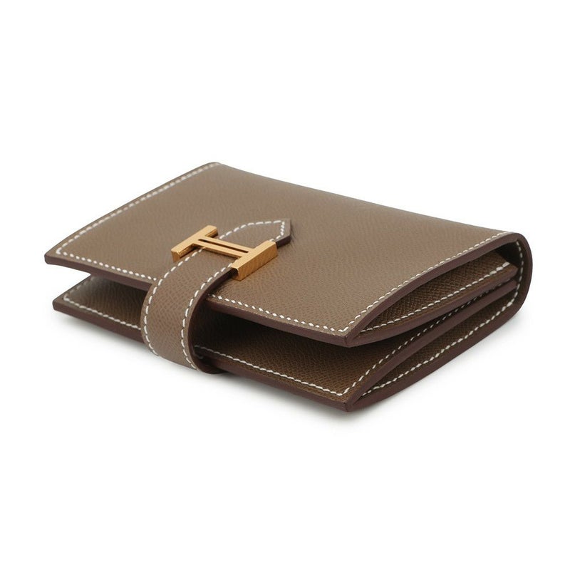 エルメス カードケース ベアン ミニ エトゥープ/ゴールド金具 ヴォーマダム K刻印 HERMES 名刺入れ