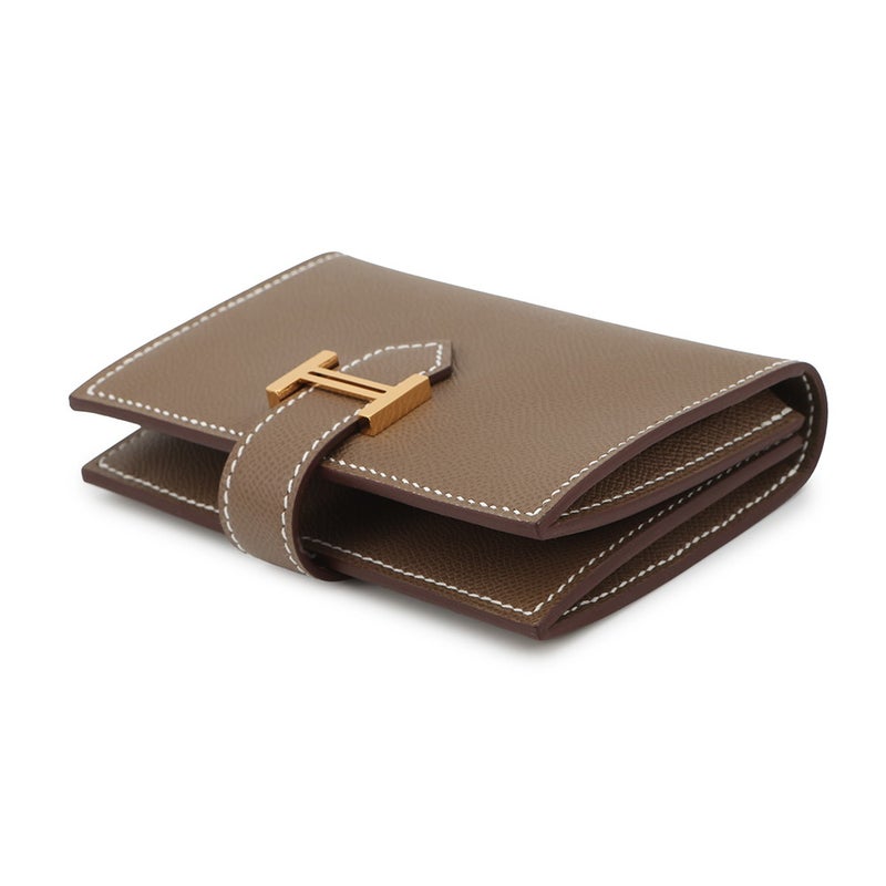 エルメス カードケース ベアン ミニ エトゥープ/ゴールド金具 ヴォーマダム K刻印 HERMES 名刺入れ