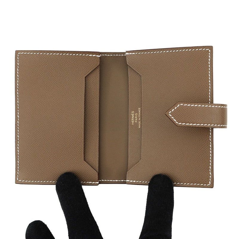 エルメス カードケース ベアン ミニ エトゥープ/ゴールド金具 ヴォーマダム K刻印 HERMES 名刺入れ