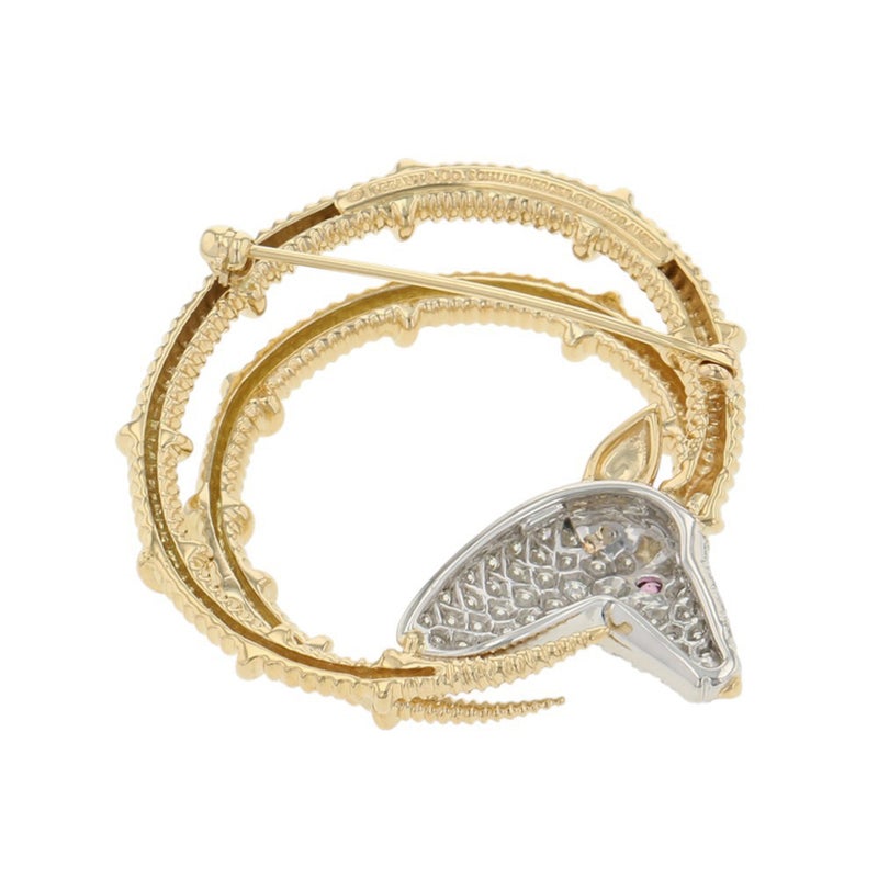 ティファニー ブローチ ジャン・シュランバージェ アイベックス  ダイヤ 計0.87ct/ピンクサファイヤ 1P 0.08ct K18YG/Pt950 60022750