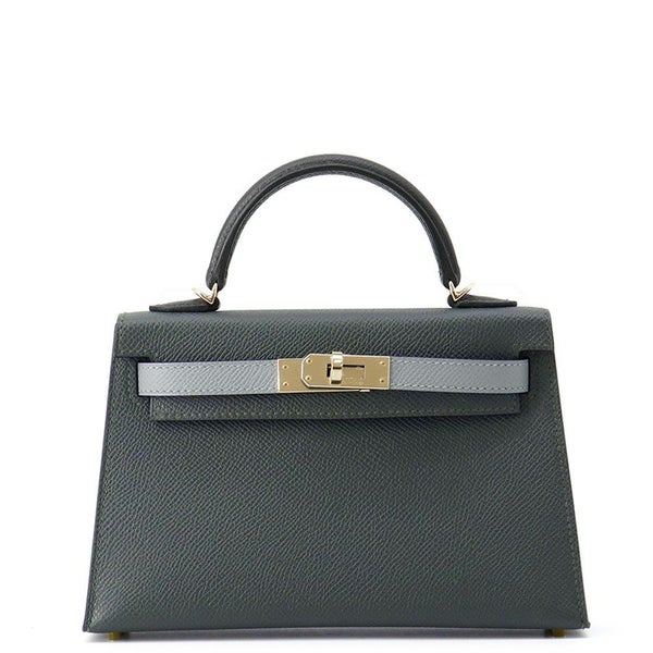 エルメス ミニケリー2 外縫い トリコロール ヴェールマングローブ/ブラック/グリパンタン/シャンパンゴールド金具 エプソン K刻印 2wayショルダー