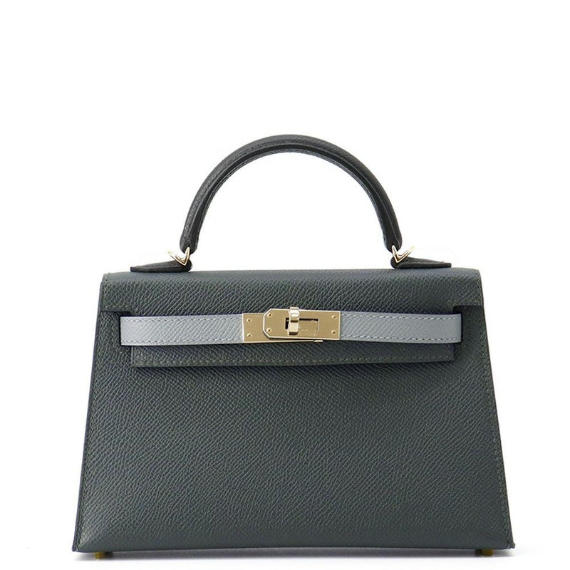 エルメス ミニケリー2 外縫い トリコロール ヴェールマングローブ/ブラック/グリパンタン/シャンパンゴールド金具 エプソン K刻印 2wayショルダー