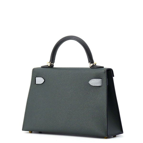 エルメス ミニケリー2 外縫い トリコロール ヴェールマングローブ/ブラック/グリパンタン/シャンパンゴールド金具 エプソン K刻印 2wayショルダー