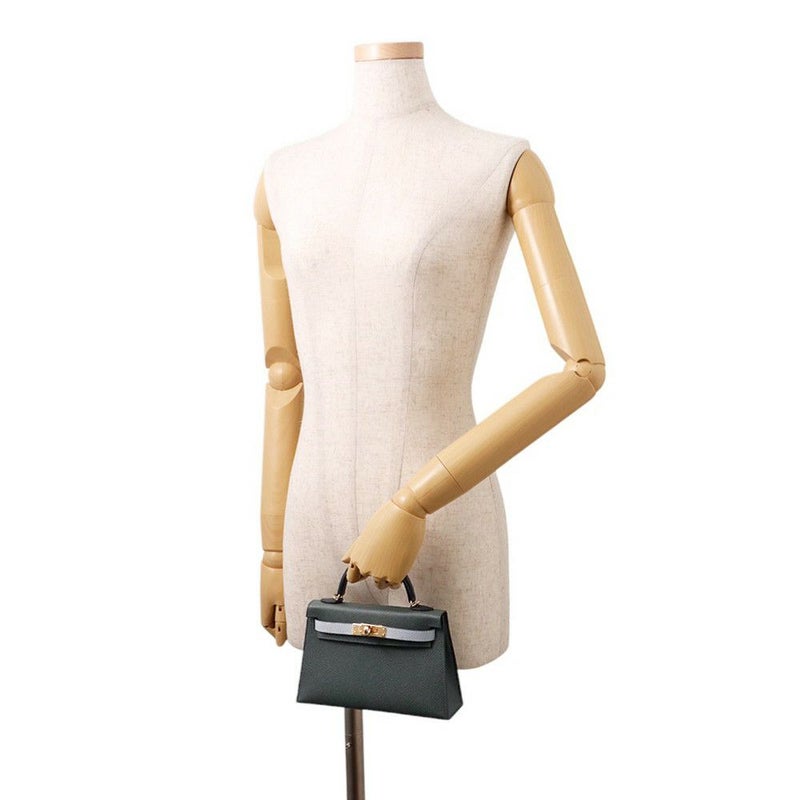 エルメス ミニケリー2 外縫い トリコロール ヴェールマングローブ/ブラック/グリパンタン/シャンパンゴールド金具 エプソン K刻印 2wayショルダー