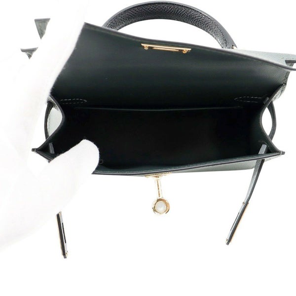 エルメス ミニケリー2 外縫い トリコロール ヴェールマングローブ/ブラック/グリパンタン/シャンパンゴールド金具 エプソン K刻印 2wayショルダー