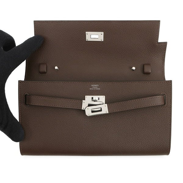 エルメス ケリーウォレット ロング トゥーゴー モカ/シルバー金具 エバーカラー K刻印 財布