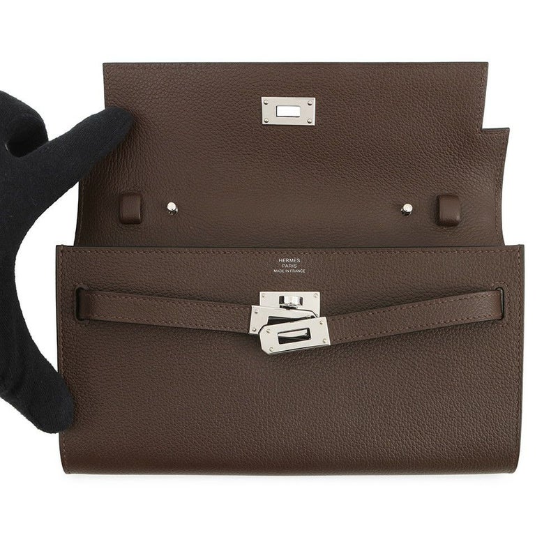 エルメス ケリーウォレット ロング トゥーゴー モカ/シルバー金具 エバーカラー K刻印 財布