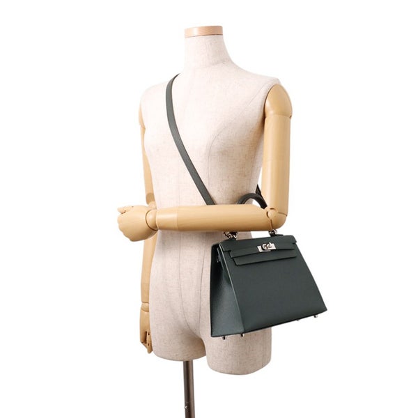 エルメス ハンドバッグ ケリー25 外縫い ヴェールマングローブ/シルバー金具 エプソン K刻印 ２wayショルダー