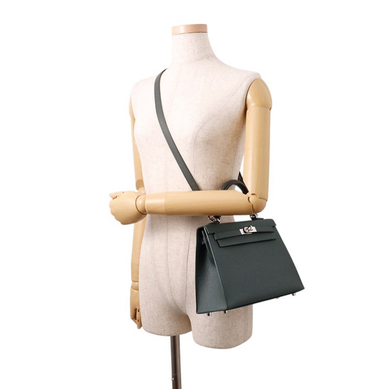 エルメス ハンドバッグ ケリー25 外縫い ヴェールマングローブ/シルバー金具 エプソン K刻印 ２wayショルダー