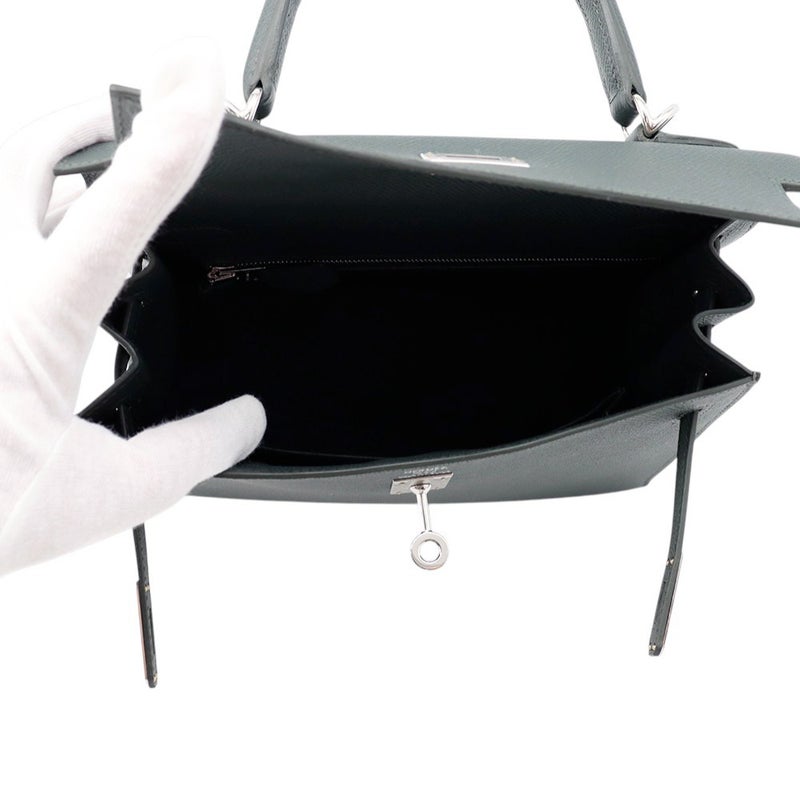 エルメス ハンドバッグ ケリー25 外縫い ヴェールマングローブ/シルバー金具 エプソン K刻印 ２wayショルダー