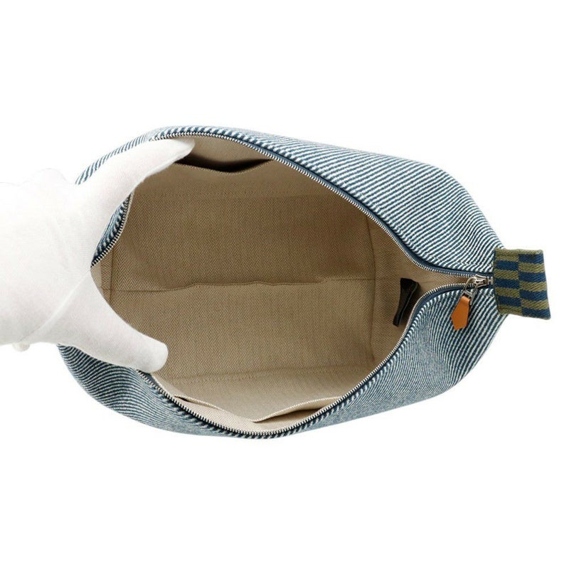 エルメス ポーチ ブリッド・ア・ブラック Hナッテ ブルーアビス/シルバー金具 ウール HERMES