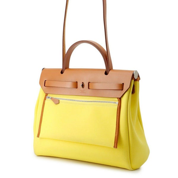 エルメス エールバッグジップPM ルトゥルネ シトロン/ナチュラル/シルバー金具 トワルオフィシエ/ヴァッシュハンター B刻印 ２way