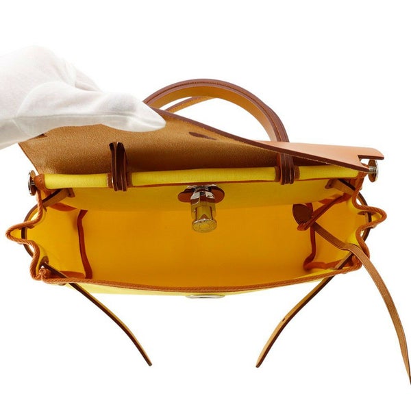 エルメス エールバッグジップPM ルトゥルネ シトロン/ナチュラル/シルバー金具 トワルオフィシエ/ヴァッシュハンター B刻印 ２way