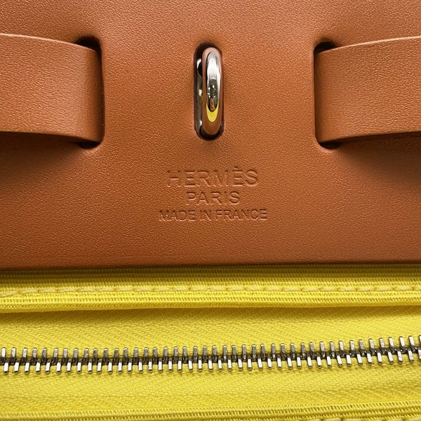 エルメス エールバッグジップPM ルトゥルネ シトロン/ナチュラル/シルバー金具 トワルオフィシエ/ヴァッシュハンター B刻印 ２way