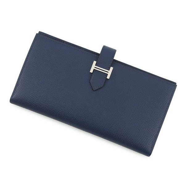 エルメス 長財布 ベアンスフレ ブルーサフィール/シルバー金具 エプソン K刻印 財布