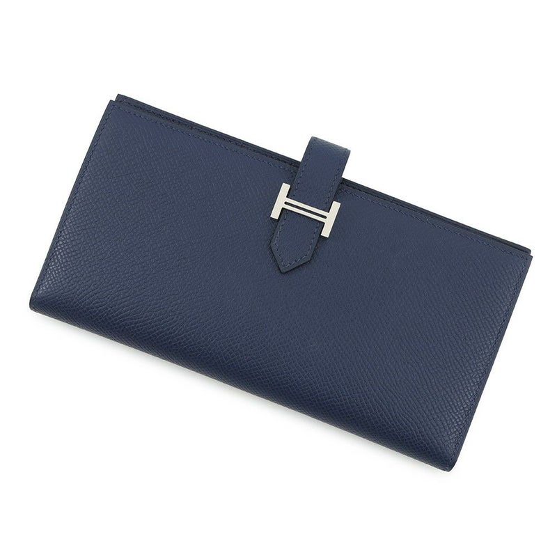 エルメス 長財布 ベアンスフレ ブルーサフィール/シルバー金具 エプソン K刻印 財布