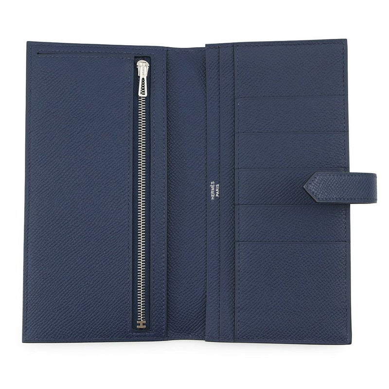 エルメス 長財布 ベアンスフレ ブルーサフィール/シルバー金具 エプソン K刻印 財布