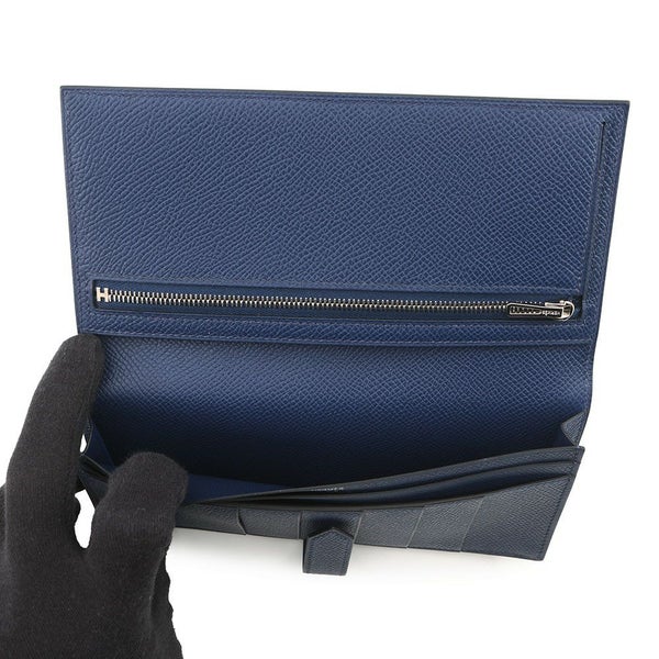 エルメス 長財布 ベアンスフレ ブルーサフィール/シルバー金具 エプソン K刻印 財布