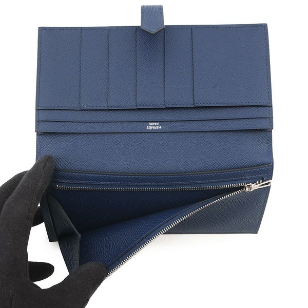 エルメス 長財布 ベアンスフレ ブルーサフィール/シルバー金具 エプソン K刻印 財布