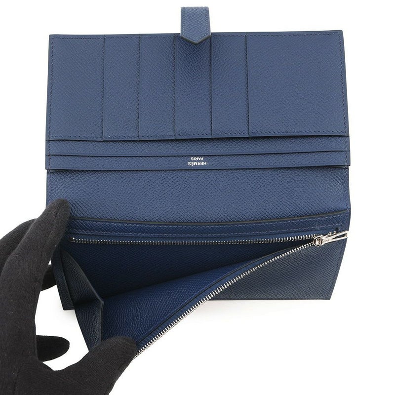 エルメス 長財布 ベアンスフレ ブルーサフィール/シルバー金具 エプソン K刻印 財布