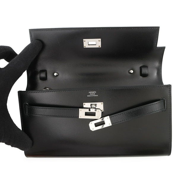 エルメス ケリーウォレット ロング トゥーゴー ブラック/シルバー金具 ボックスカーフ U刻印 HERMES 財布 黒