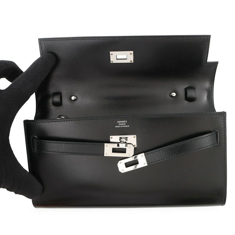 エルメス ケリーウォレット ロング トゥーゴー ブラック/シルバー金具 ボックスカーフ U刻印 HERMES 財布 黒