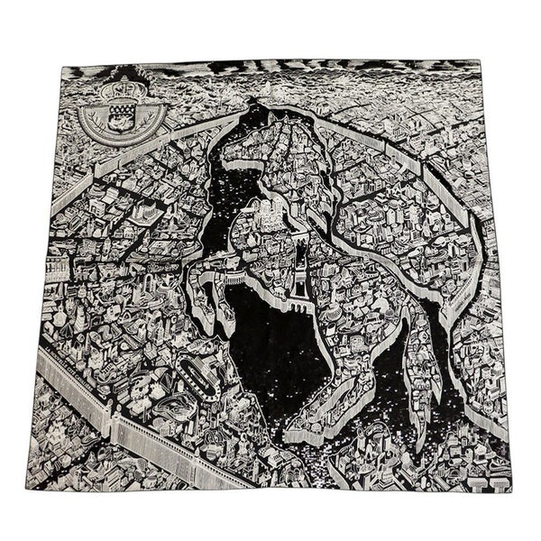 エルメス スカーフ カレ90 プレシュー シテ・カヴァリエール 夜の騎兵の街 シルク スパンゴール HERMES 2024年秋冬 黒