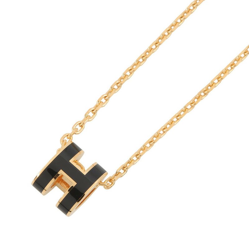 エルメス ネックレス ミニ・ポップアッシュ ブラック/ゴールド金具 HERMES アクセサリー 黒