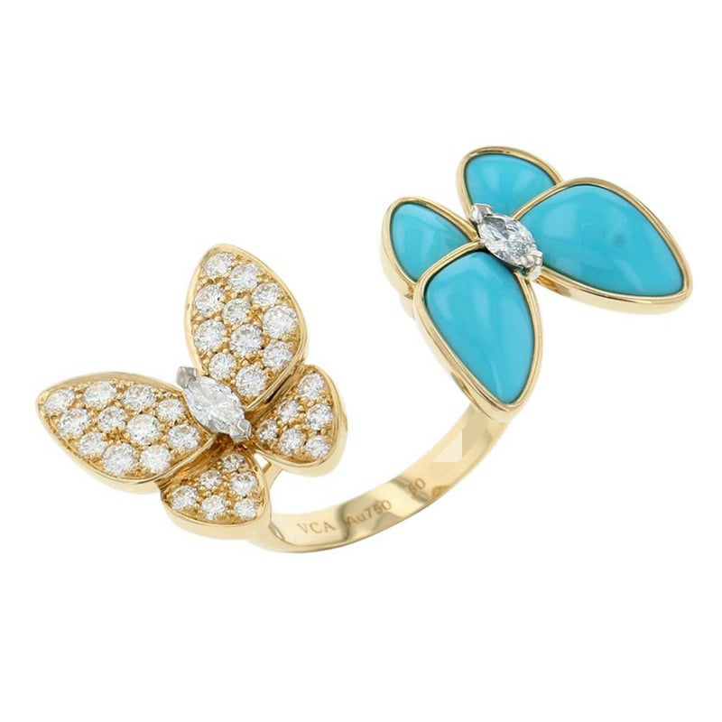 ヴァンクリ リング ドゥ パピヨン アントレ レ ドア リング ターコイズ/ダイヤモンド 36P 計0.99ct K18YG サイズ50 VCARP7UZ00 指輪