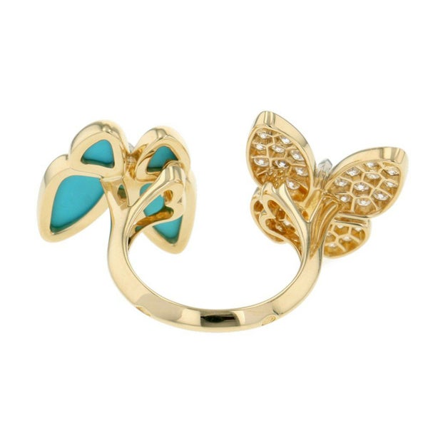 ヴァンクリ リング ドゥ パピヨン アントレ レ ドア リング ターコイズ/ダイヤモンド 36P 計0.99ct K18YG サイズ50 VCARP7UZ00 指輪