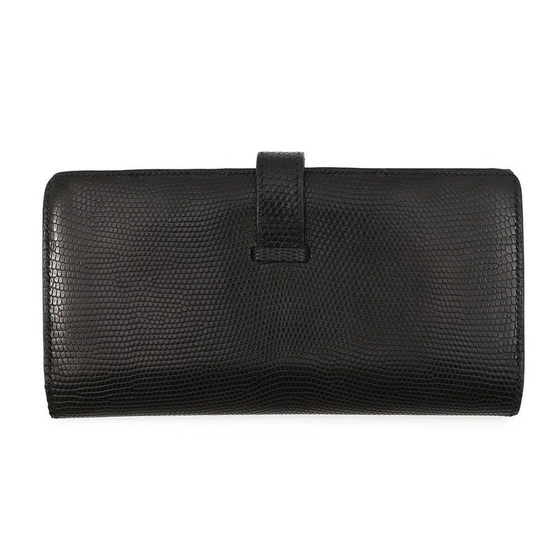 エルメス 長財布 ベアンクラシック ブラック/ゴールド金具 リザード □E刻印 HERMES 財布 黒