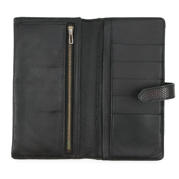 エルメス 長財布 ベアンクラシック ブラック/ゴールド金具 リザード □E刻印 HERMES 財布 黒