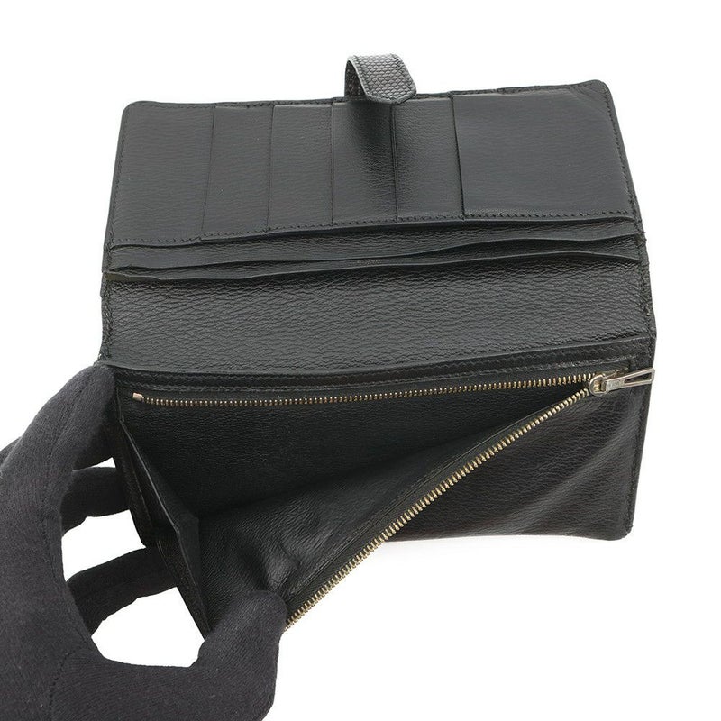エルメス 長財布 ベアンクラシック ブラック/ゴールド金具 リザード □E刻印 HERMES 財布 黒