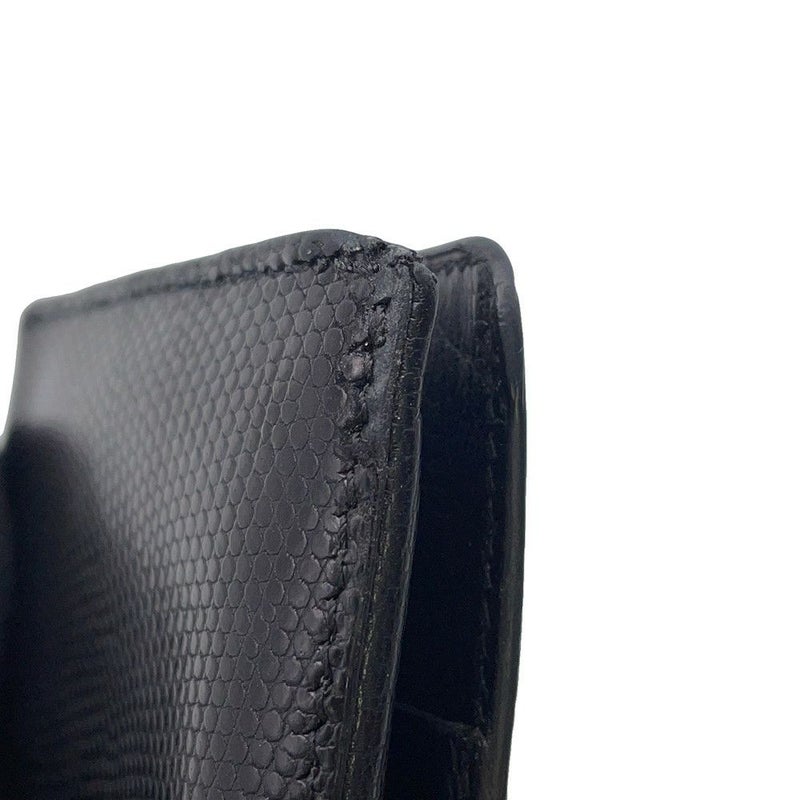 エルメス 長財布 ベアンクラシック ブラック/ゴールド金具 リザード □E刻印 HERMES 財布 黒