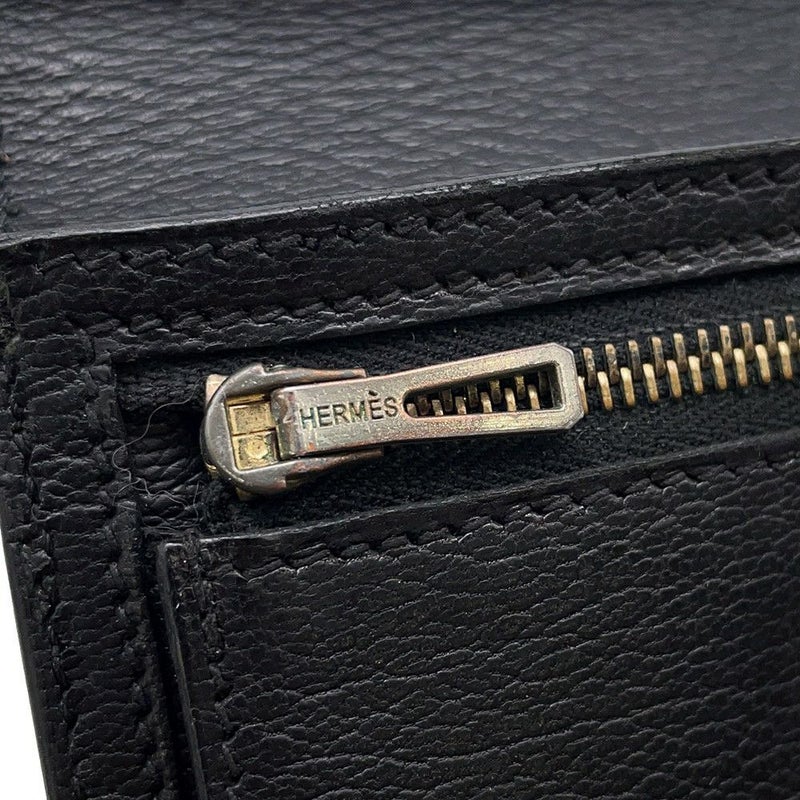 エルメス 長財布 ベアンクラシック ブラック/ゴールド金具 リザード □E刻印 HERMES 財布 黒