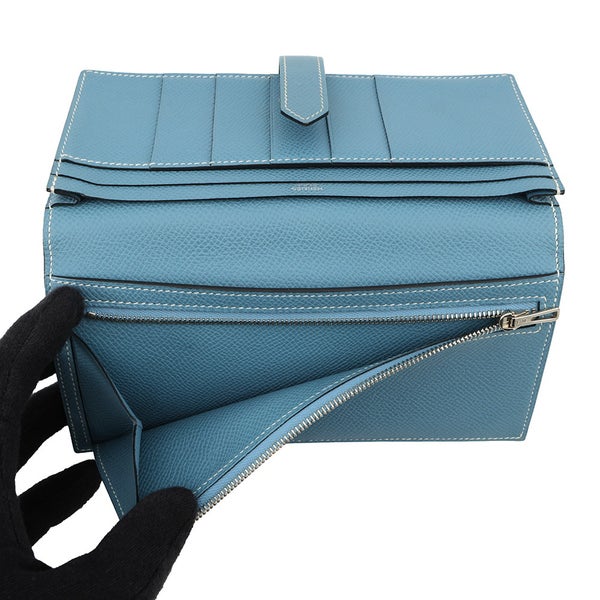 エルメス 長財布 ベアンスフレ ブルージーン/シルバー金具 エプソン □N刻印 HERMES 財布