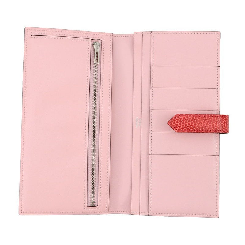 エルメス 長財布 ベアンスフレ ローズサクラ/ブーゲンビリア/シルバー金具 タデラクト/リザード X刻印