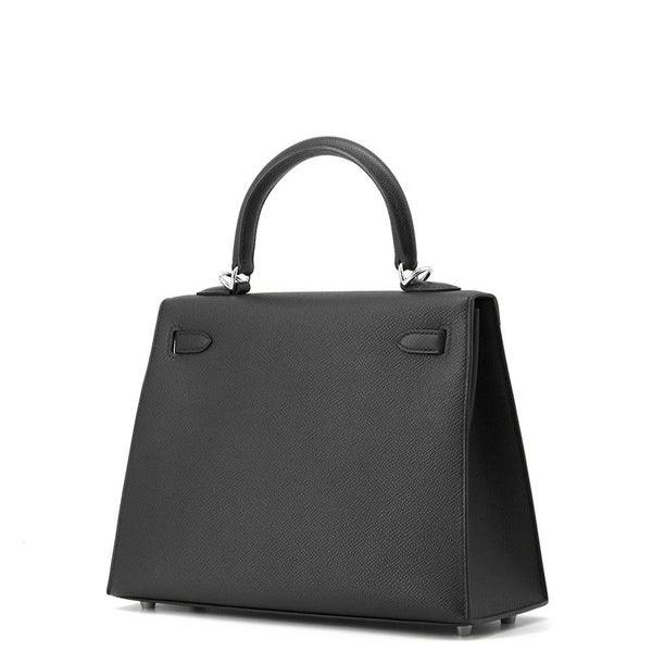 エルメス ハンドバッグ ケリー25 外縫い ブラック/シルバー金具 エプソン W刻印 ２wayショルダー 黒